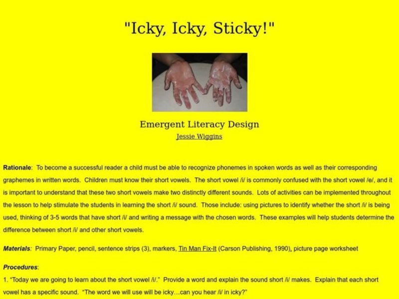 Icky, Icky, Sticky! Lesson Plan