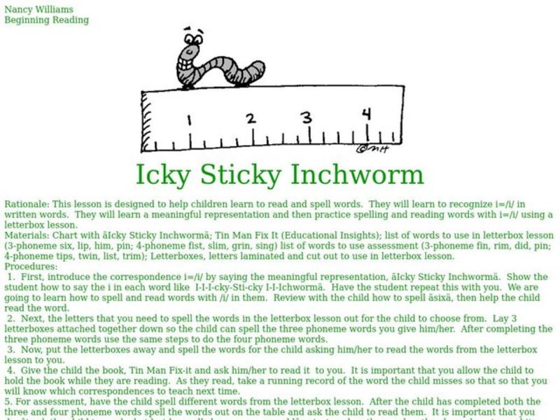 Icky Sticky Inchworm Lesson Plan