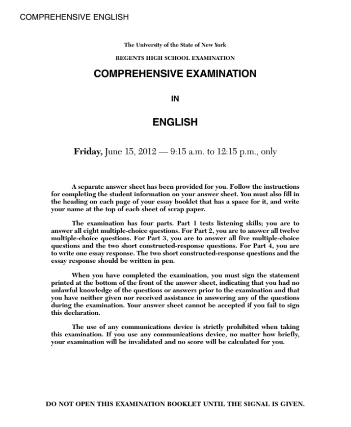 Comprehensive English Examination: June 2012 Assessment