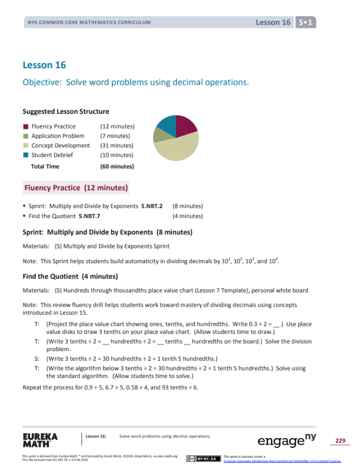 Grade 5 Math Module 1, Topic F, Lesson 16 Lesson Plan