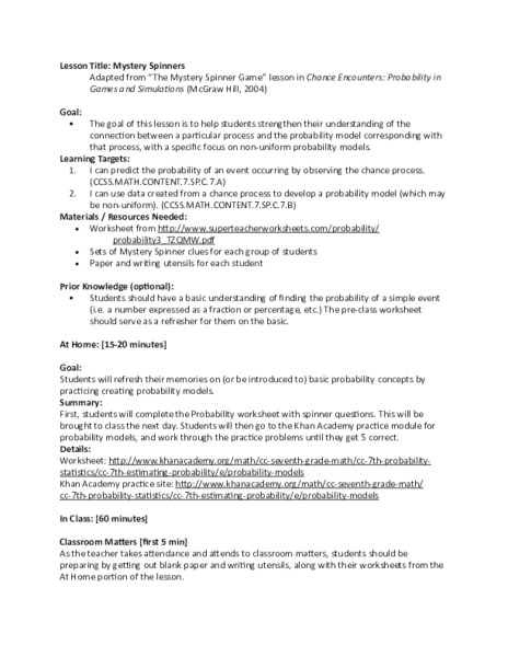 Mystery Spinners Lesson Plan