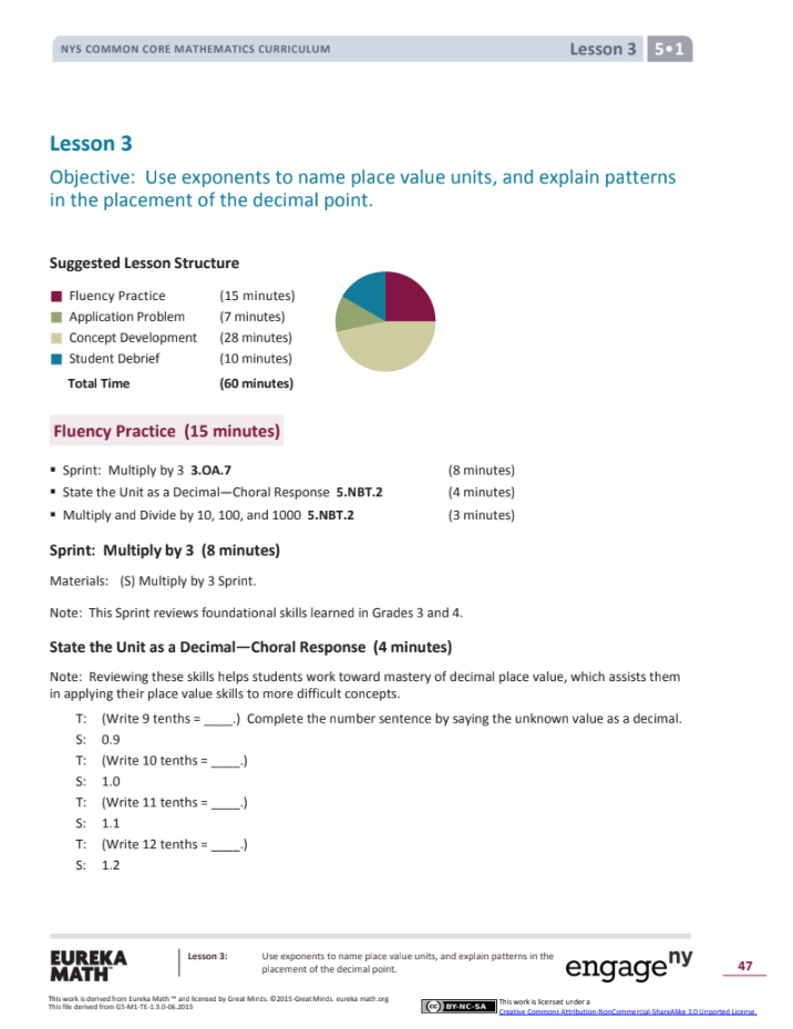 Grade 5 Math Module 1, Topic A, Lesson 3 Lesson Plan