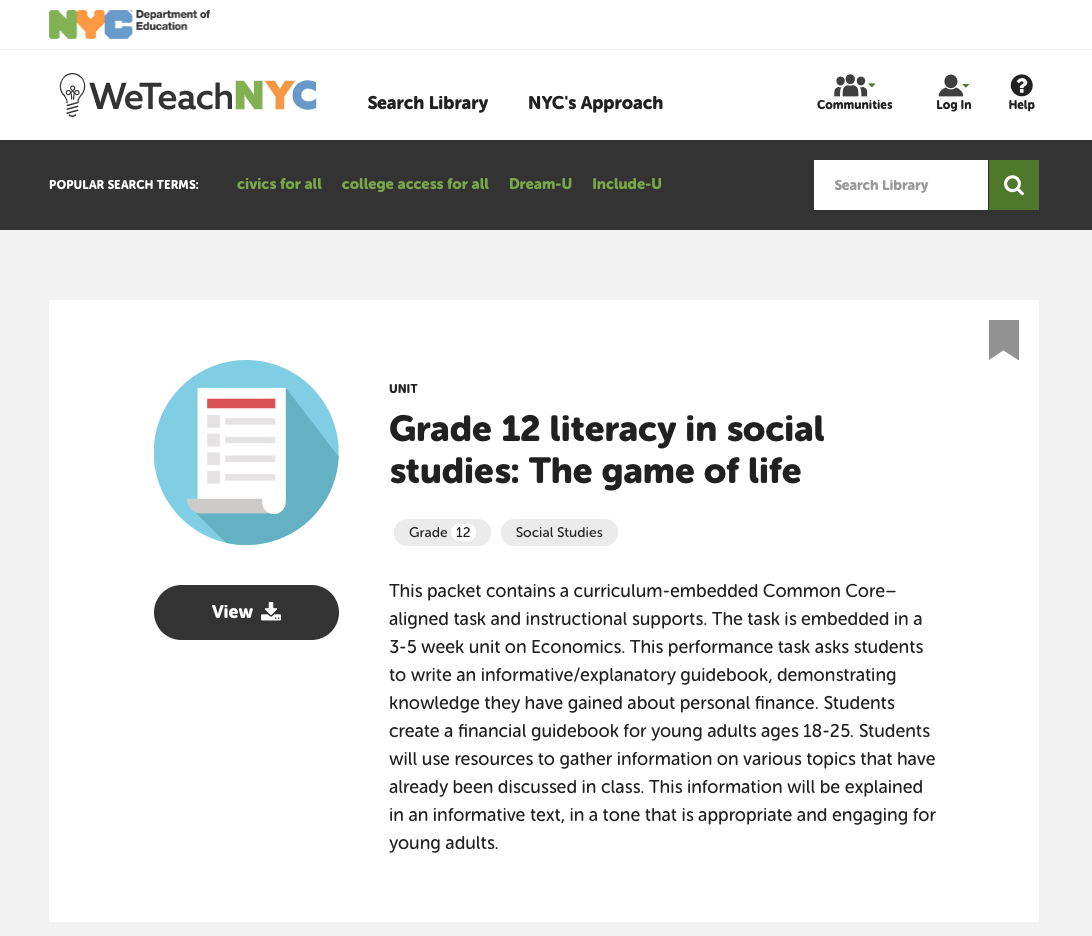 The Game of Life Unit Plan