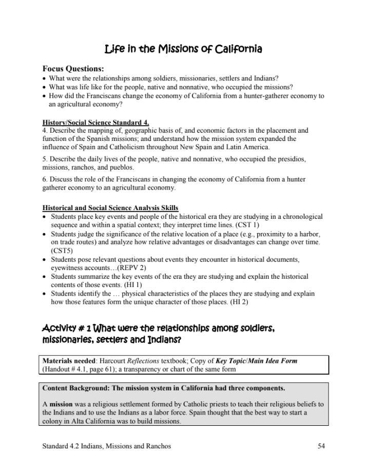 Life in the Missions of California Lesson Plan