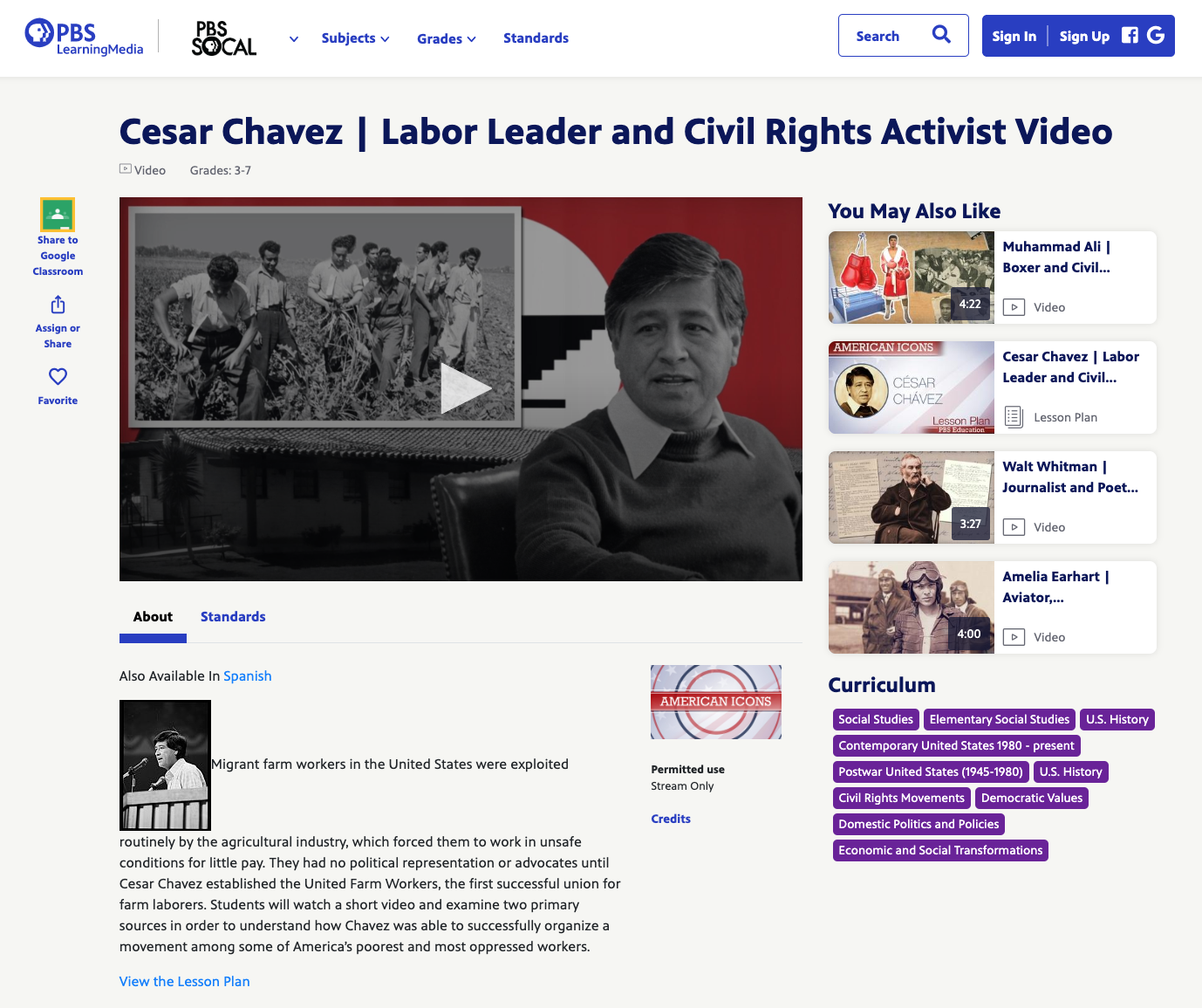 Cesar Chavez Labor Leader and Civil Rights Activist Video Instructional Video