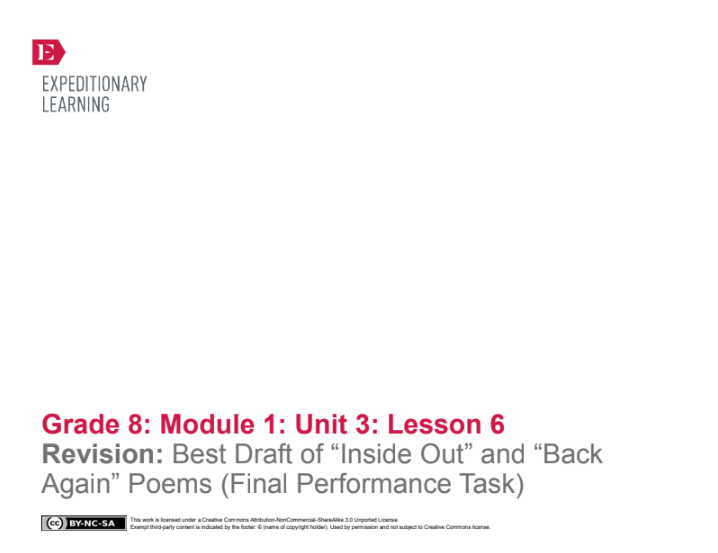 Revision: Best Draft of “Inside Out” and “Back Again” Poems (Final Performance Task) Lesson Plan