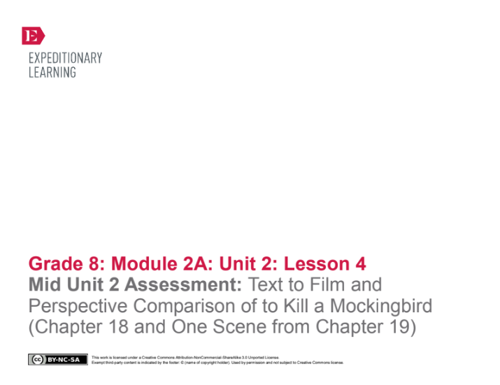 Mid Unit 2 Assessment: Text to Film and Perspective Comparison of to Kill a Mockingbird (Chapter 18 and One Scene from Chapter 19) Lesson Plan