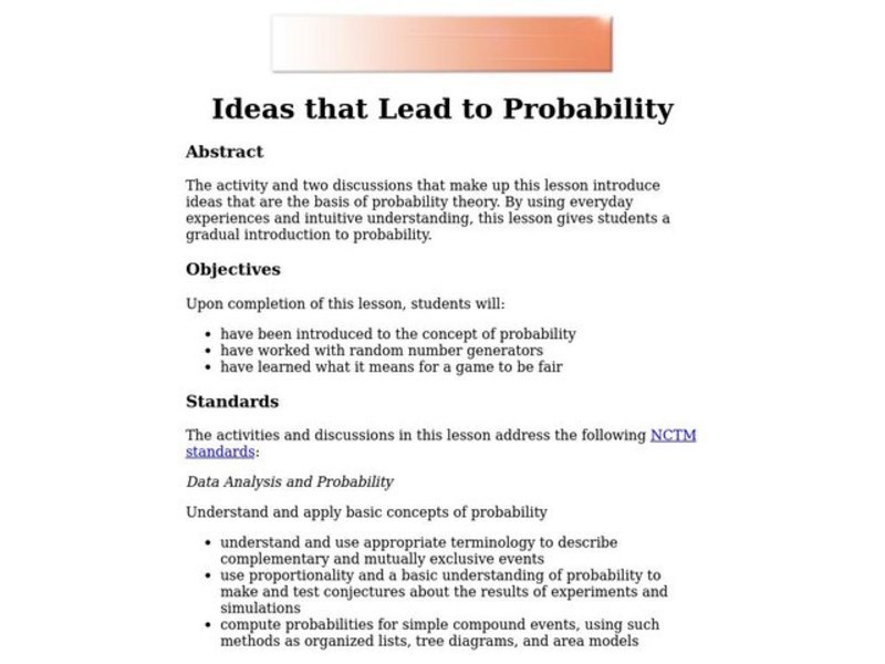 Ideas That Lead to Probability Lesson Plan