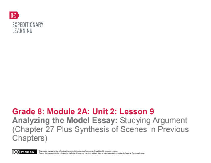 Analyzing the Model Essay: Studying Argument (Chapter 27 Plus Synthesis of Scenes in Previous Chapters) Lesson Plan