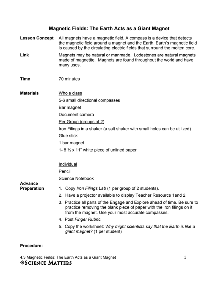 Magnetic Fields: The Earth Acts as a Giant Magnet Lesson Plan