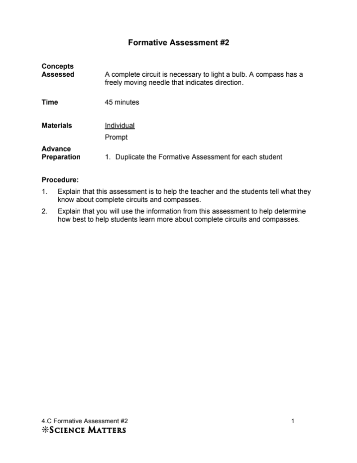 Electricity and Magnetism Formative Assessment #2 Assessment