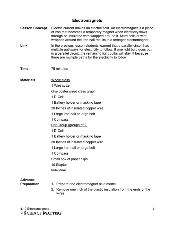 Electromagnets Lesson Plan