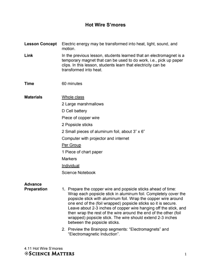 Hot Wire S’mores Lesson Plan