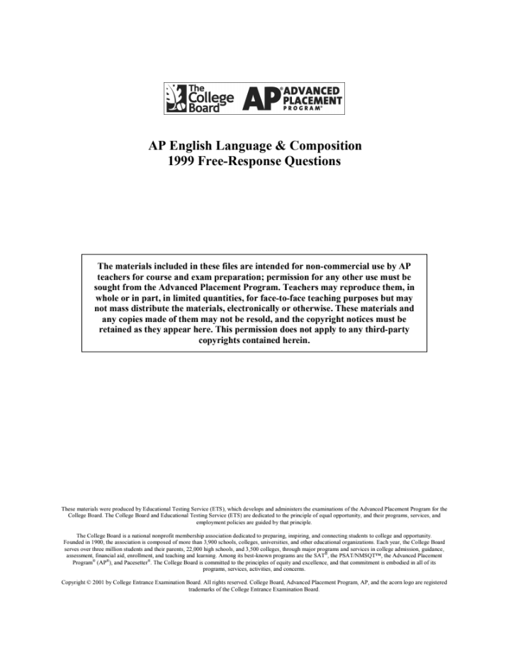 1999 AP® English Language and Composition Free-Response Questions AP Test Prep