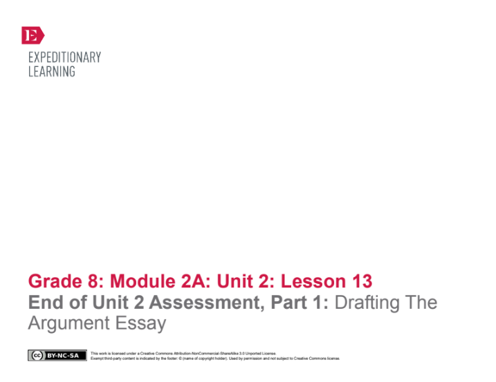 End of Unit 2 Assessment, Part 1: Drafting The Argument Essay Lesson Plan