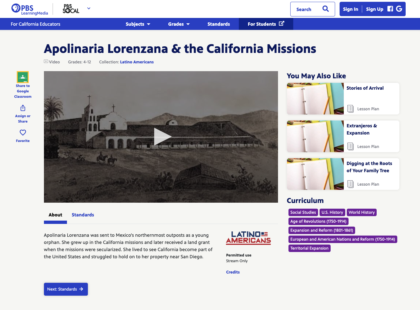 Apolinaria Lorenzana and the California Missions Instructional Video