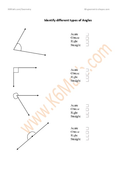 Identify different types of angles Worksheet