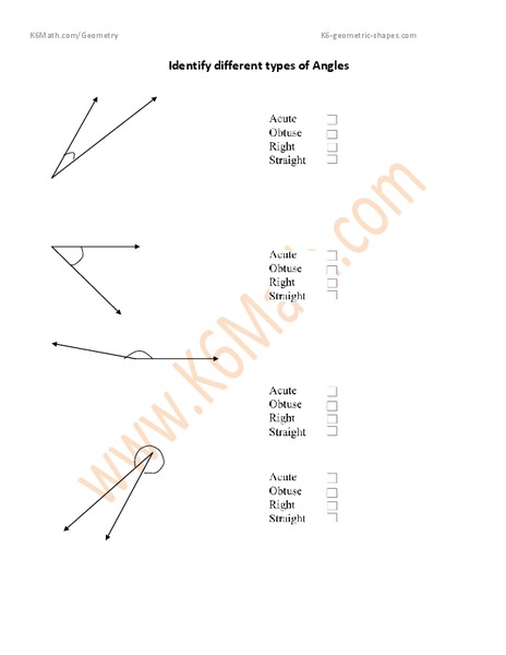 Identify Different Types of Angles Worksheet