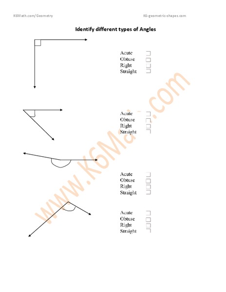 Identify Different Types of Angles Worksheet