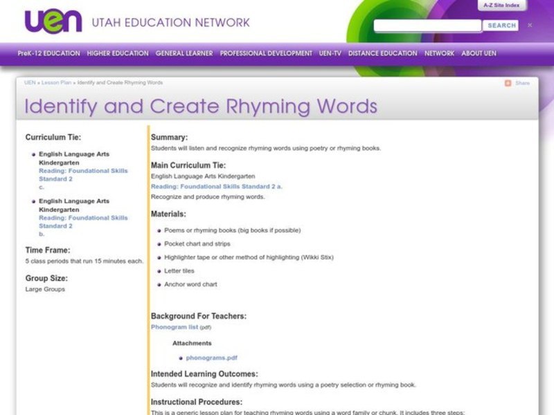 Identify and Create Rhyming Words Lesson Plan
