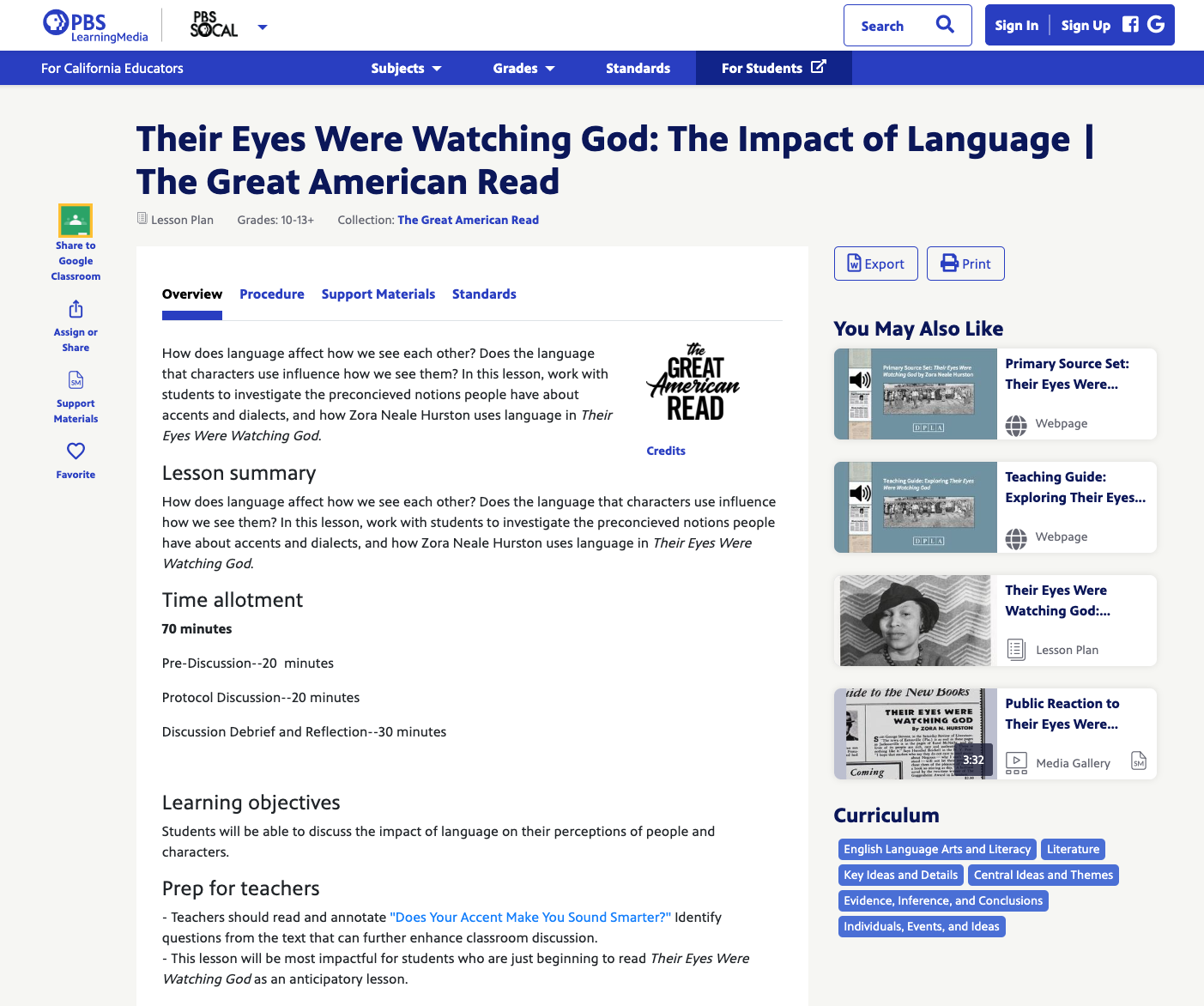 Their Eyes Were Watching God: The Impact of Language Lesson Plan