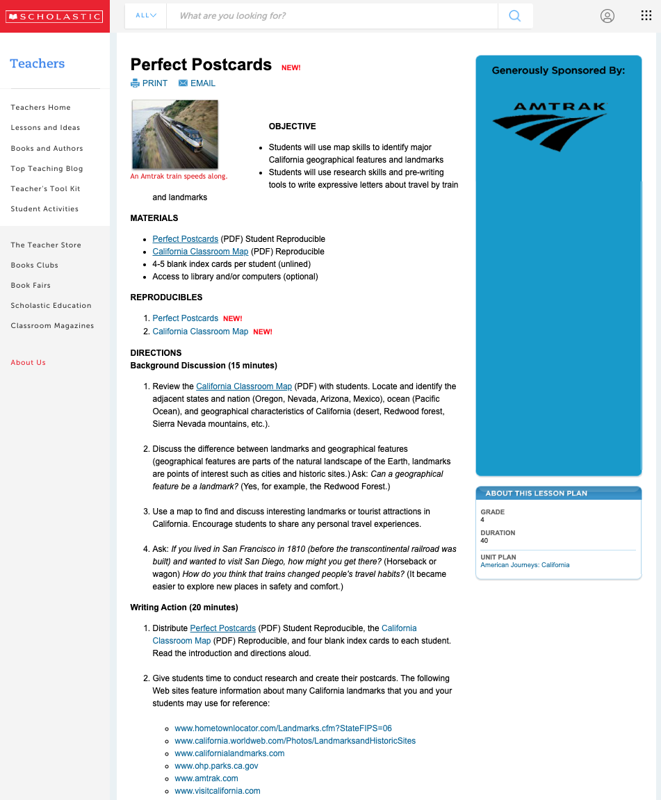 Perfect Postcards: California Lesson Plan