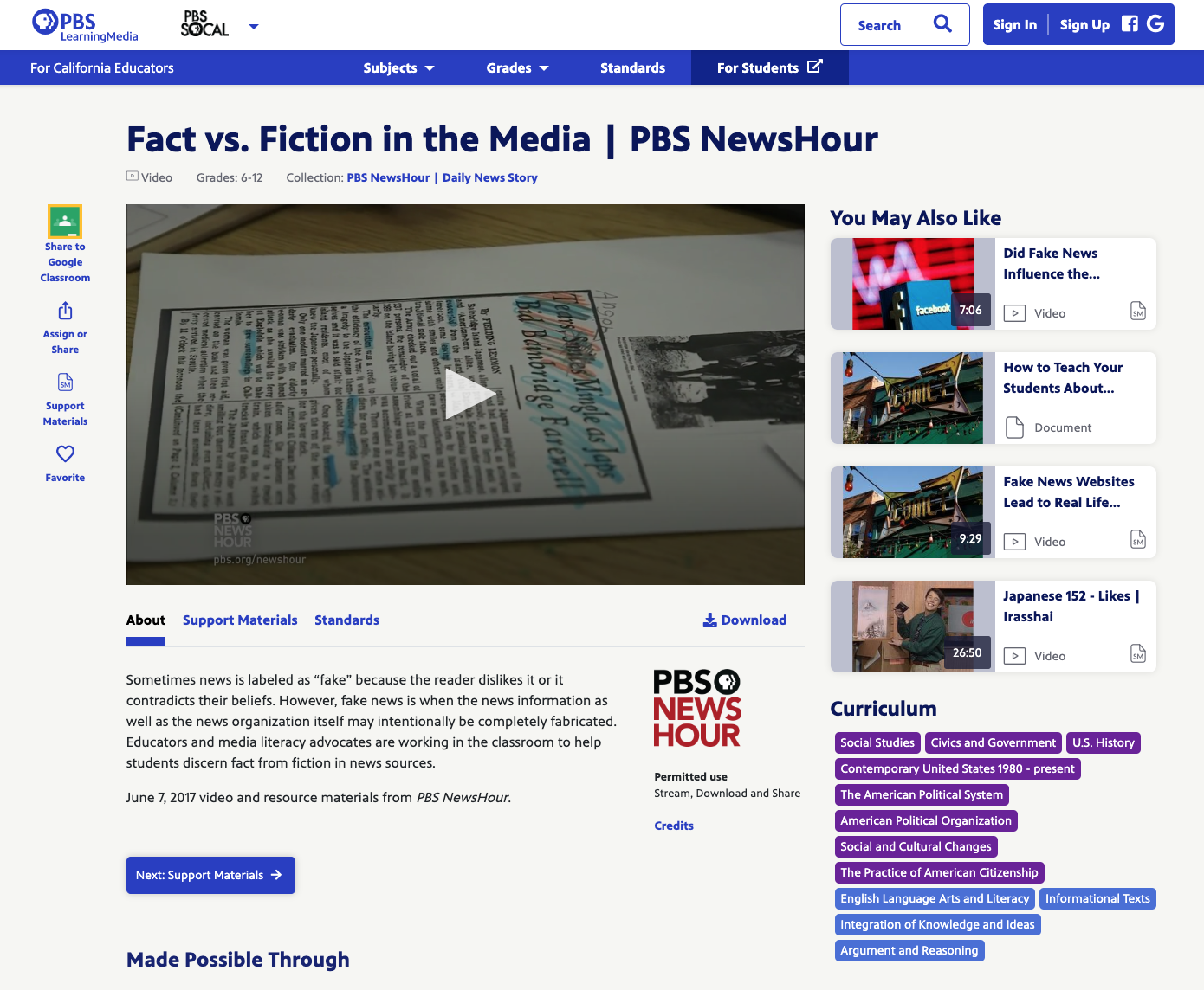 Fact vs. Fiction in the Media Instructional Video