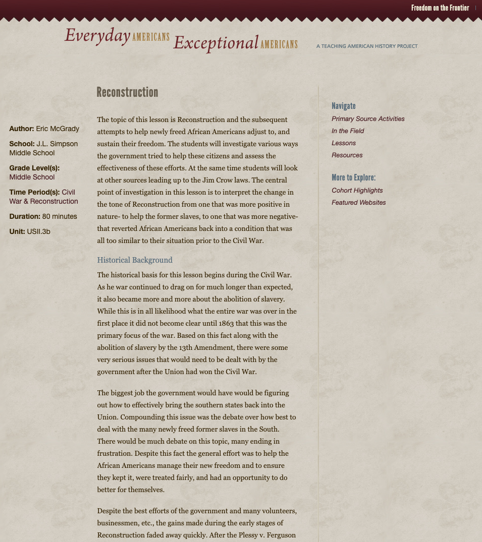 Reconstruction Lesson Plan