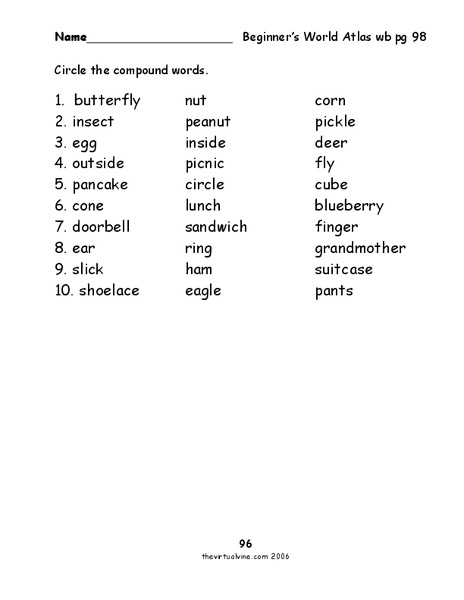 Identify the Compound Words Worksheet
