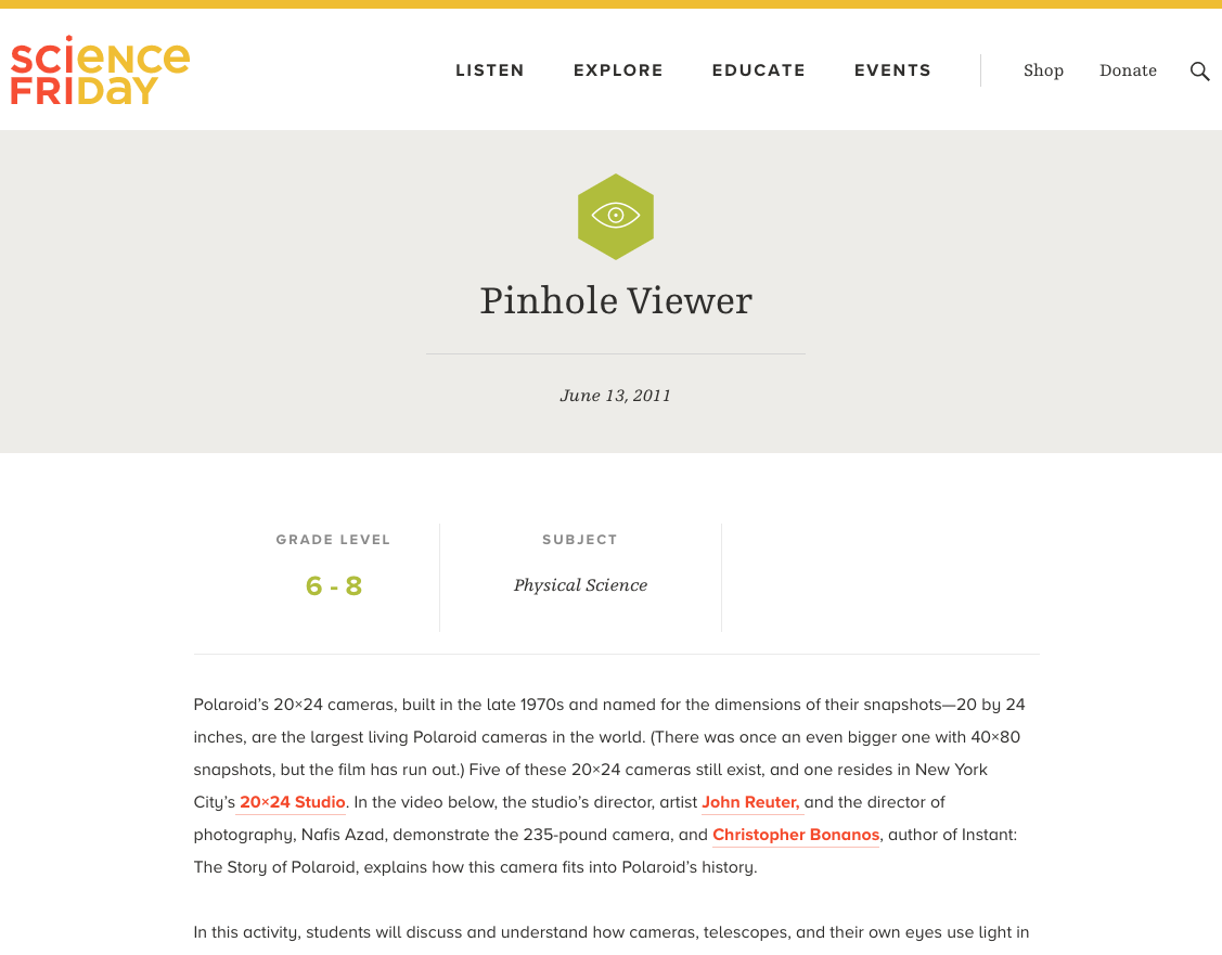 Pinhole Viewer Lesson Plan