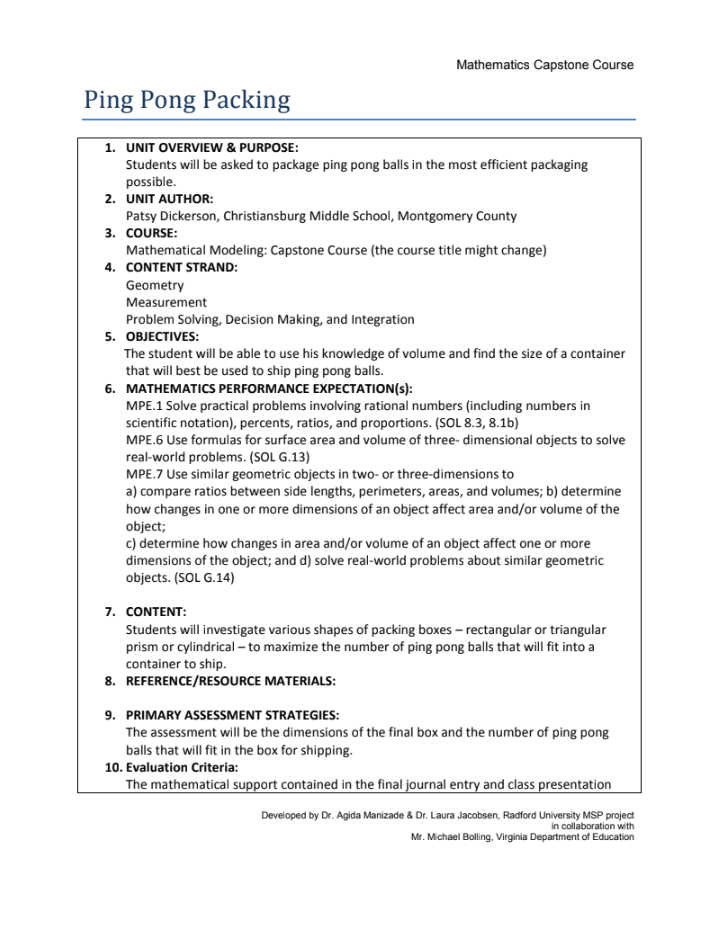 Ping Pong Packing Unit Plan