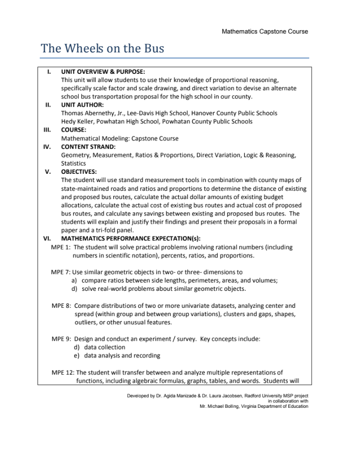 The Wheels on the Bus Unit Plan