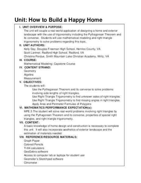 How to Build a Happy Home Unit Plan