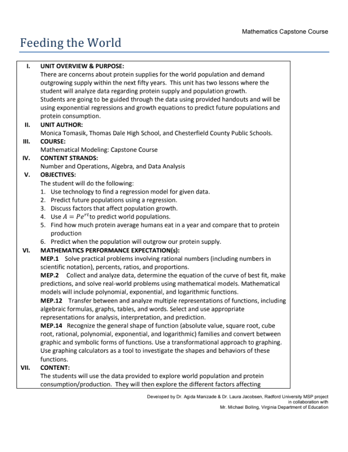 Feeding the World Unit Plan