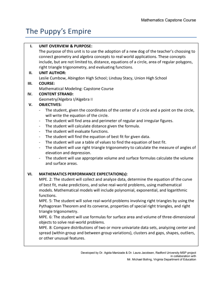 The Puppy’s Empire Unit Plan