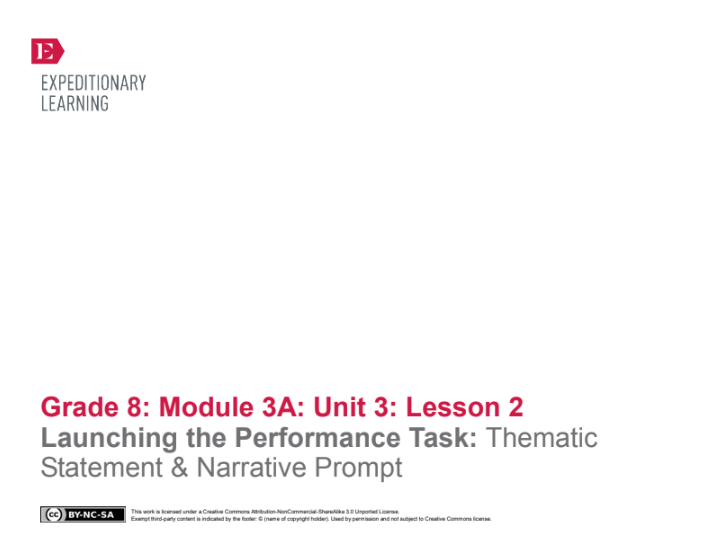 Launching the Performance Task: Thematic Statement and Narrative Prompt Lesson Plan