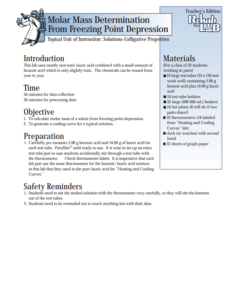 Molar Mass Determination from Freezing Point Depression Lesson Plan