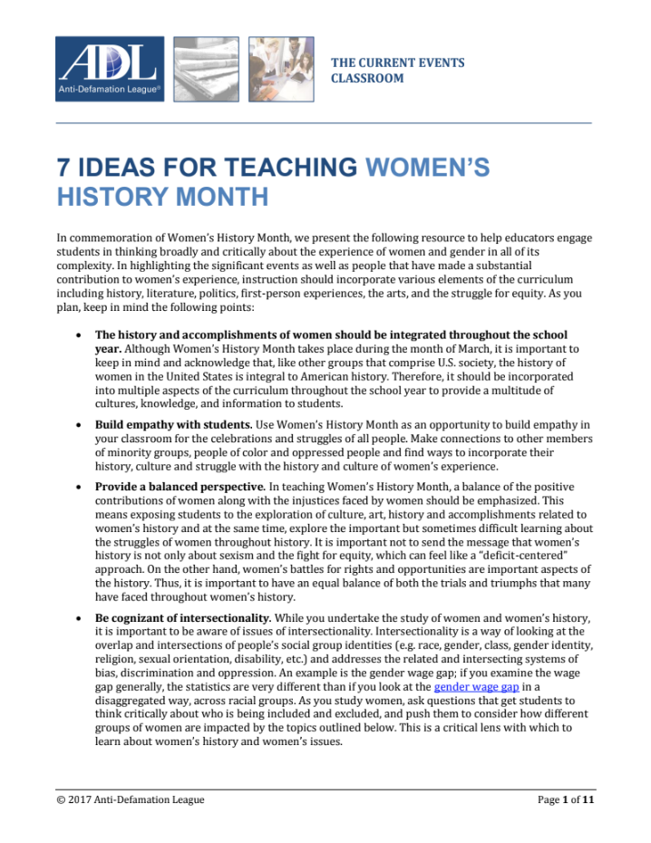 7 Ideas for Teaching Women's History Month Activity