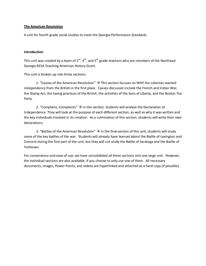 The American Revolution Unit Plan
