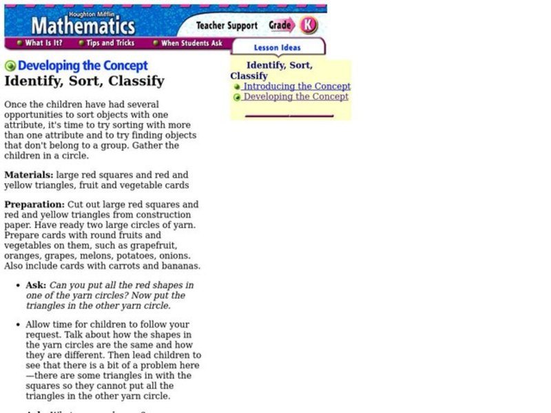 Identify, Sort, Classify Lesson Plan