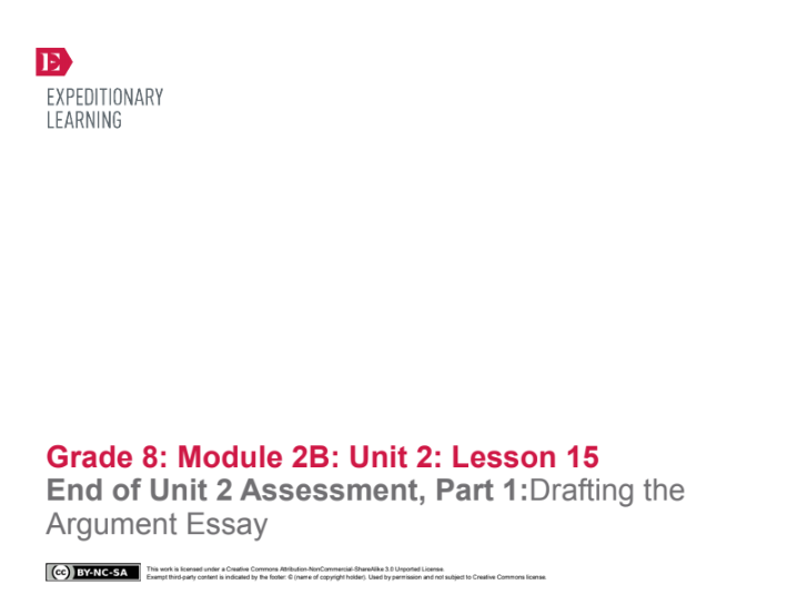 End of Unit 2 Assessment, Part 1:Drafting the Argument Essay Lesson Plan