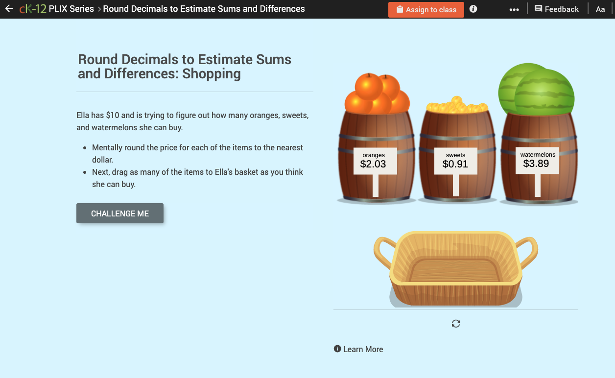 Problem Solving Plan, Estimation with Decimals: Shopping Interactive