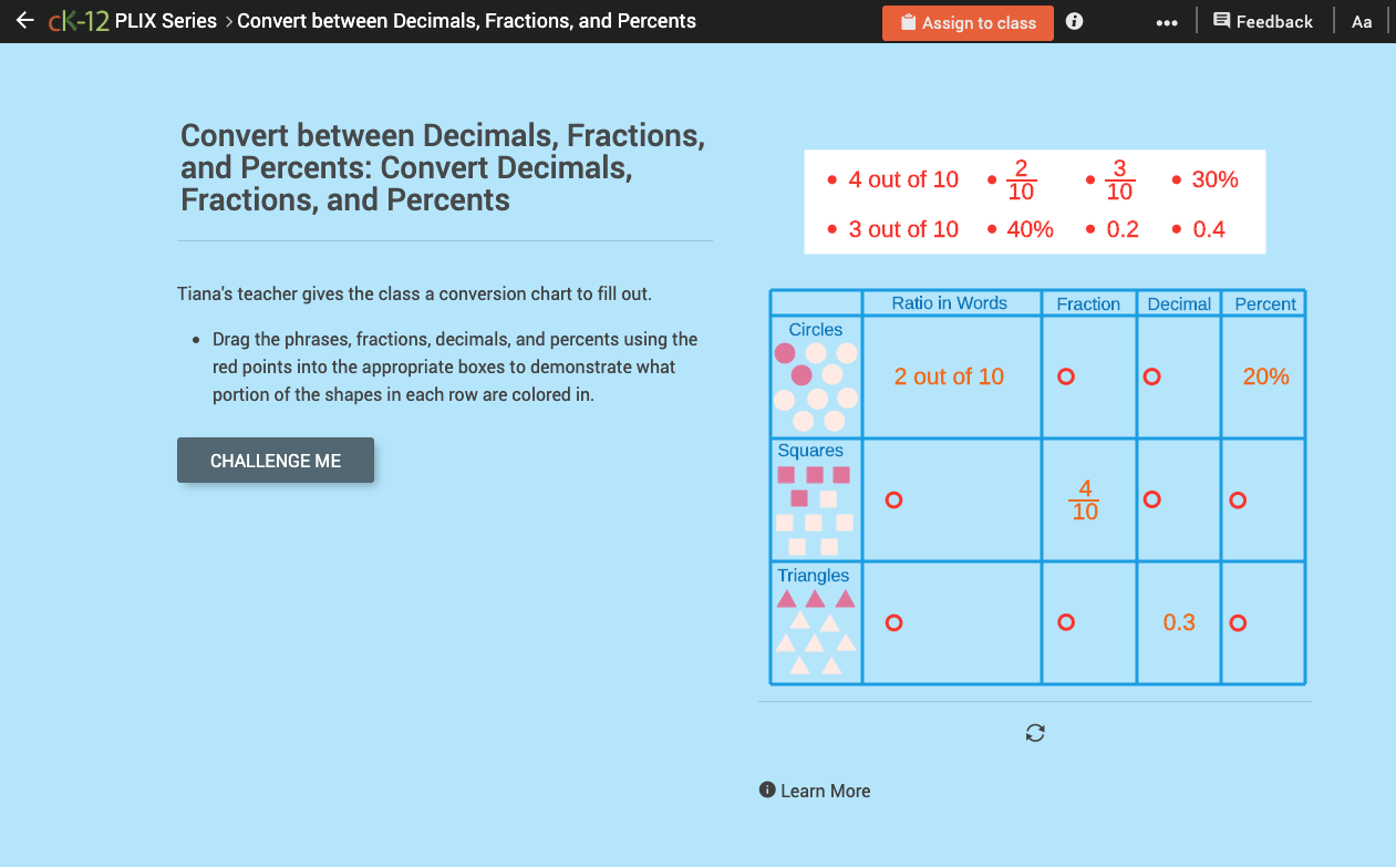 Conversion of Decimals, Fractions, and Percents Interactive