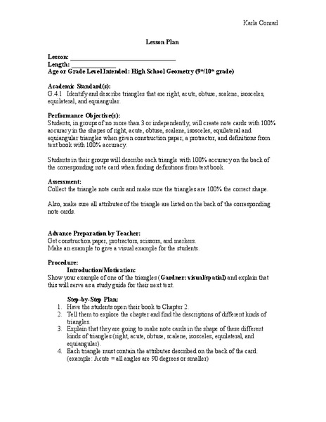 Identify triangles Lesson Plan