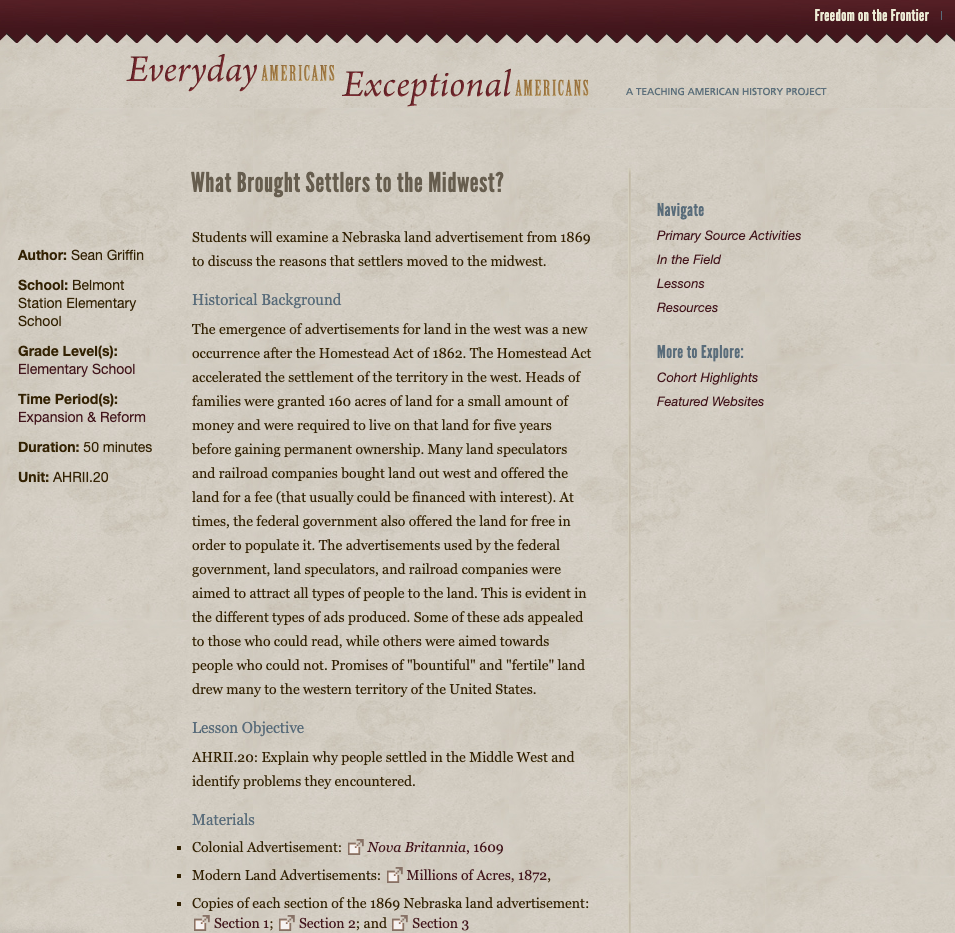 What Brought Settlers to the Midwest? Lesson Plan