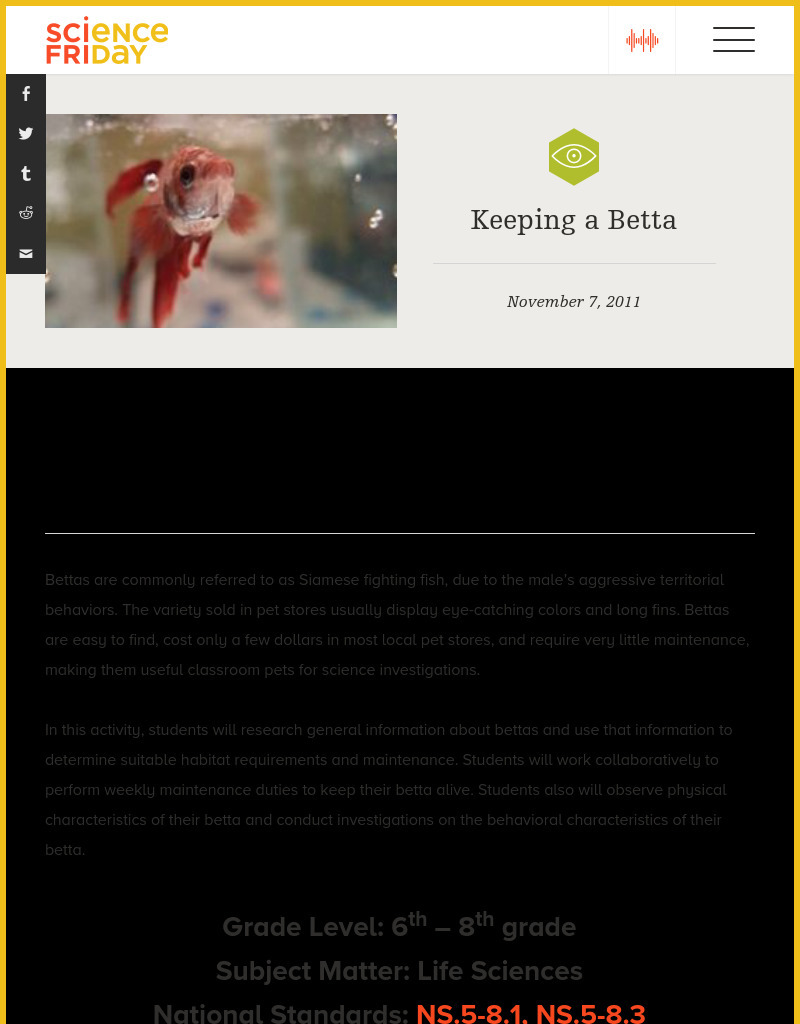 Keeping a Betta Lesson Plan