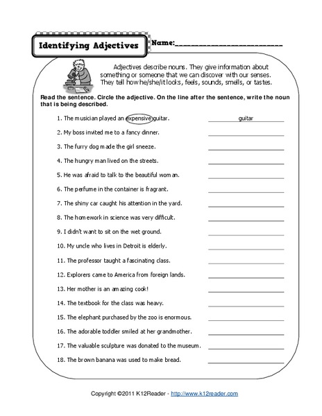 Identifying Adjectives Worksheet
