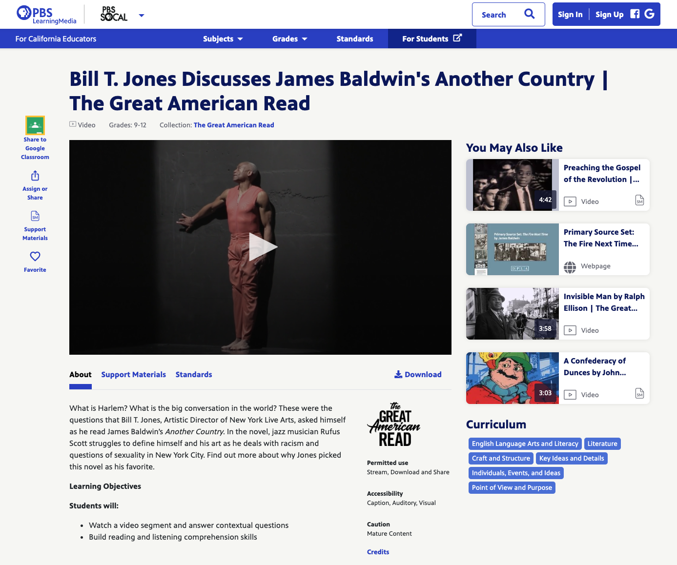 Bill T. Jones Discusses James Baldwin's Another Country Instructional Video