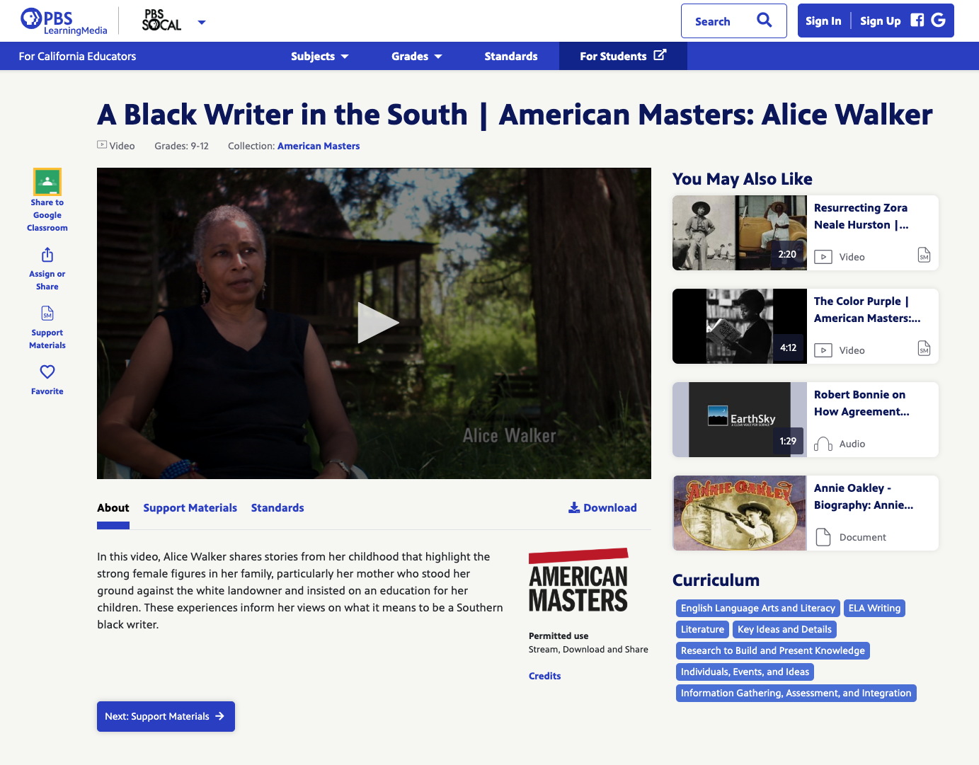 A Black Writer in the South | American Masters: Alice Walker Instructional Video