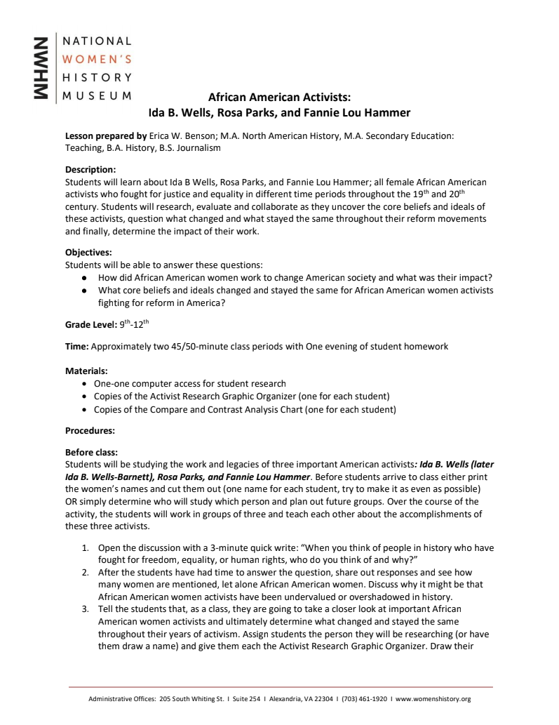 African American Activists Lesson Plan